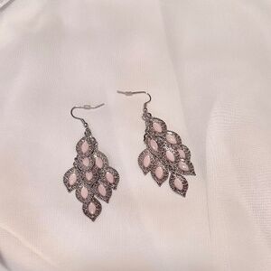Silver & pink dangly earrings